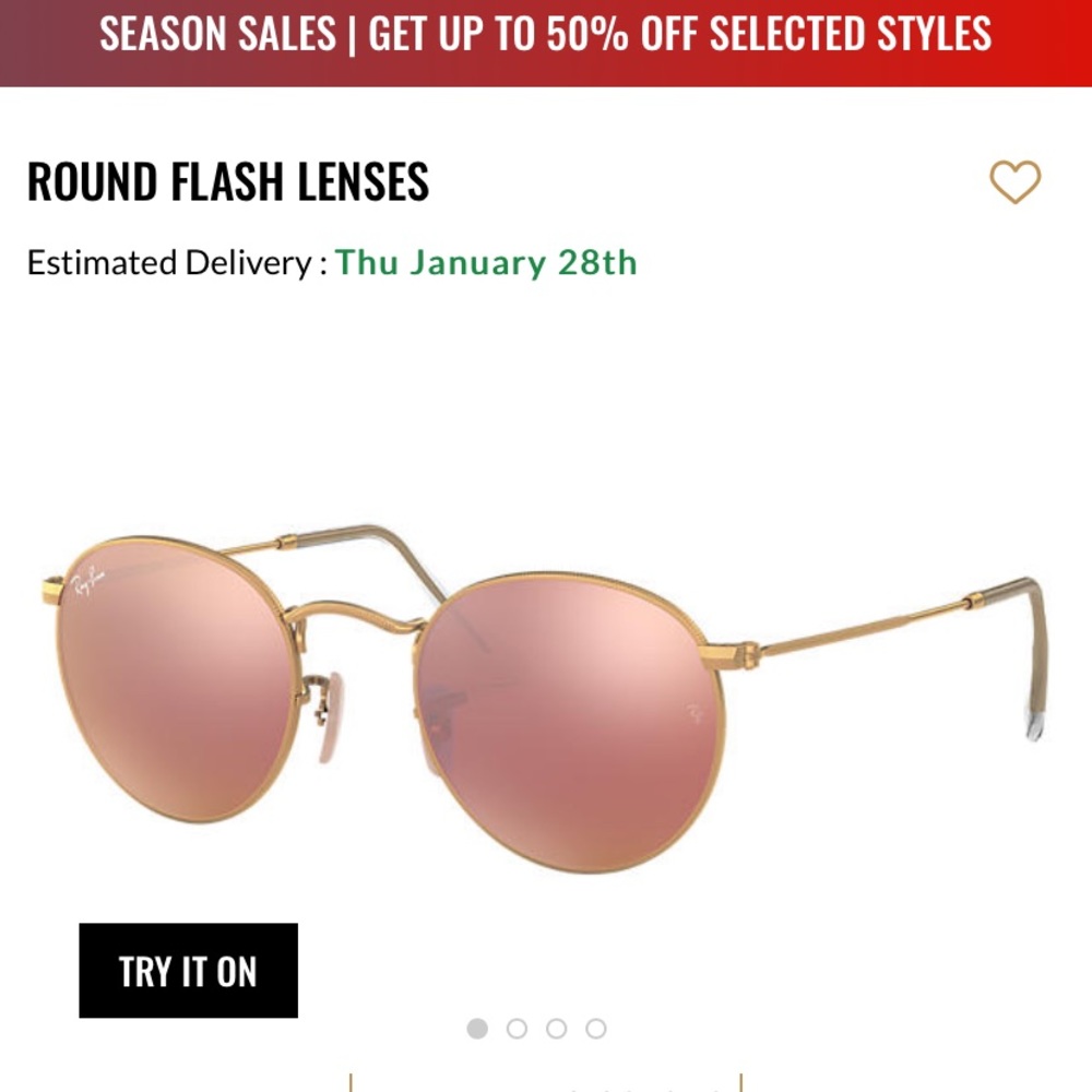 Ray ban round Gold and copper flash sunglasses - Picture 2 of 3